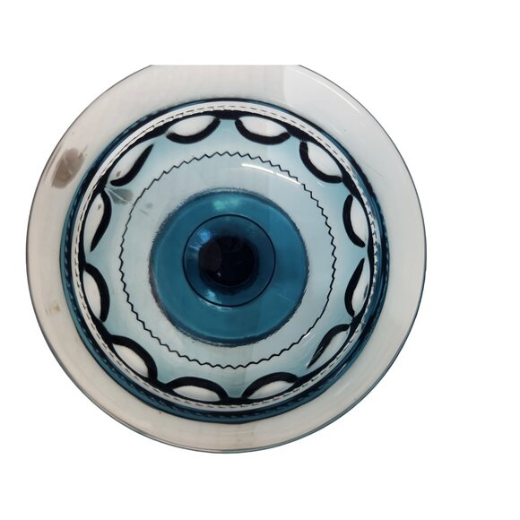 Tiffin Glass teal blue Kings Crown, Thumbprint pattern Vintage Blue  Dessert Dis - Picture 14 of 16